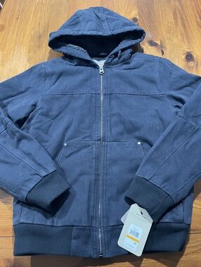 NWT LEVIS Mens Navy Blue Durable Cotton Sherpa Lined Hooded Jacket Size Small